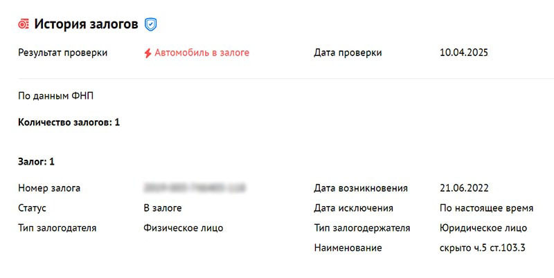 история залогов в отчете автокод