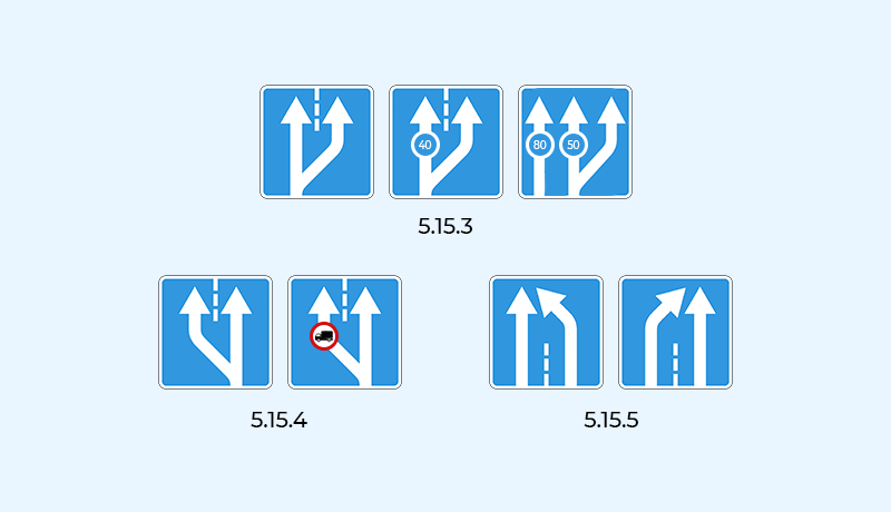 5.15.3, 5.15.4, 5.15.5, 5.15.6 знаки полос торможения и разгона