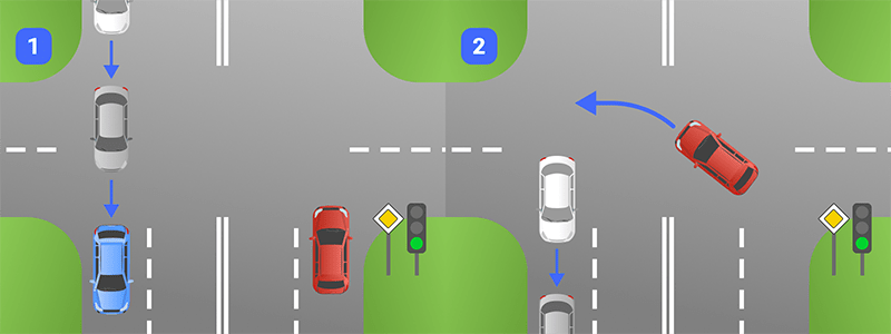 схема как повернуть налево на нерегулируемом перекрестке