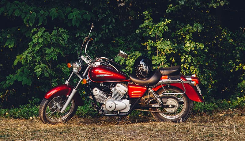 мотоцикл стоит возле зеленой изгороди