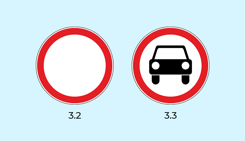знаки 3.2 движение запрещено и 3.3 движение механического транспорта запрещено