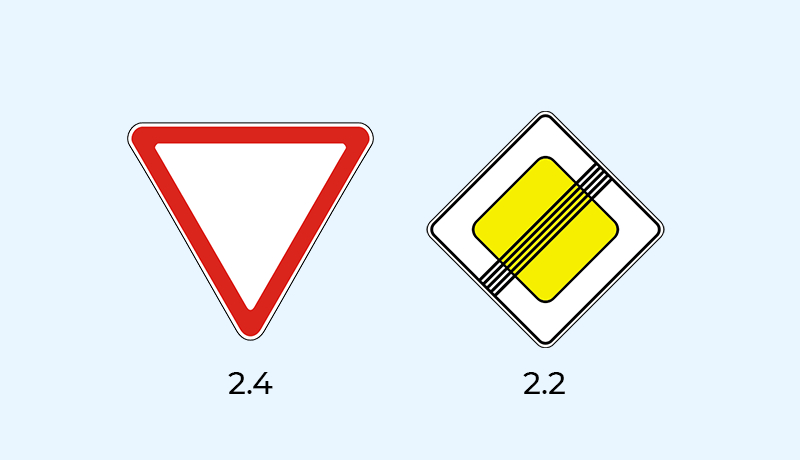 знак 2.4 уступи дорогу и знак 2.2 конец главной дороги