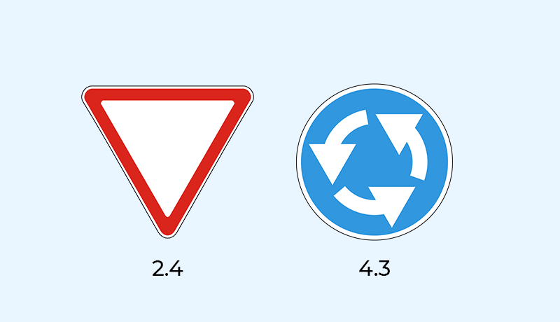 знак 2.4 уступи дорогу и знак 4.3 круговое движение