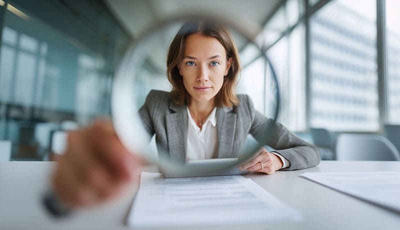 женщина с документами и лупой
