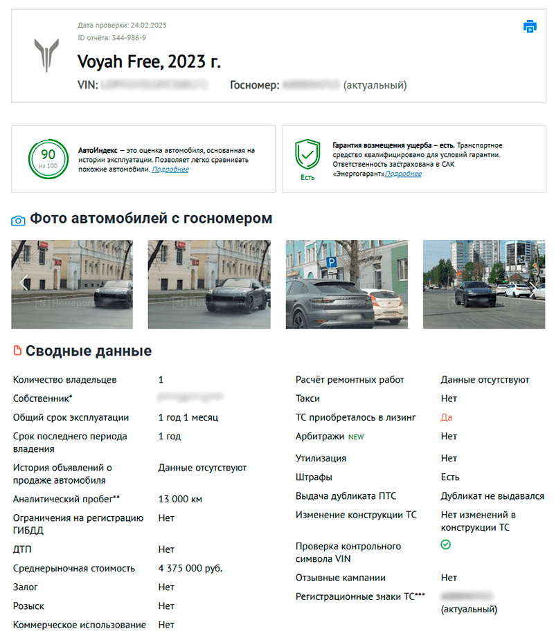 отчет об автомобиле не автокоде