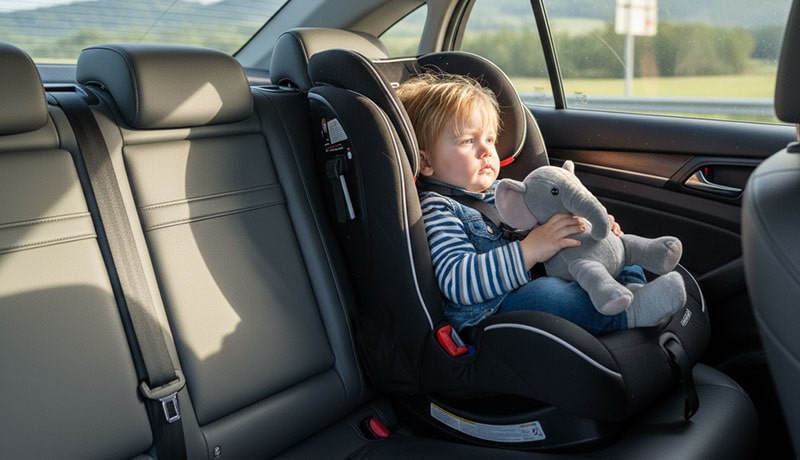 ребенок сидит в автокресле в автомобиле
