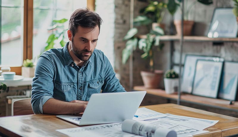 мужчина за ноутбуком