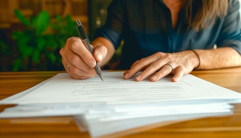 женщина заполняет документы