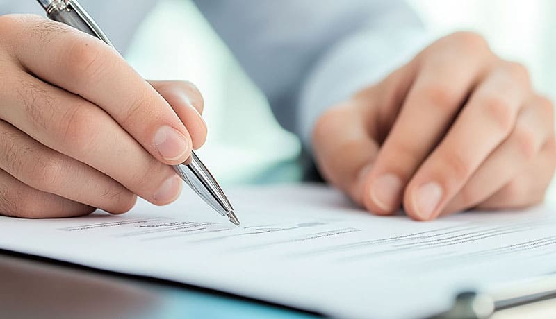 мужчина заполняет документ