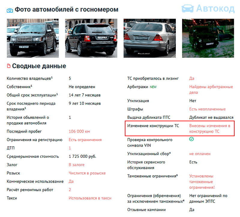 изменение конструкции тс в отчете автокода