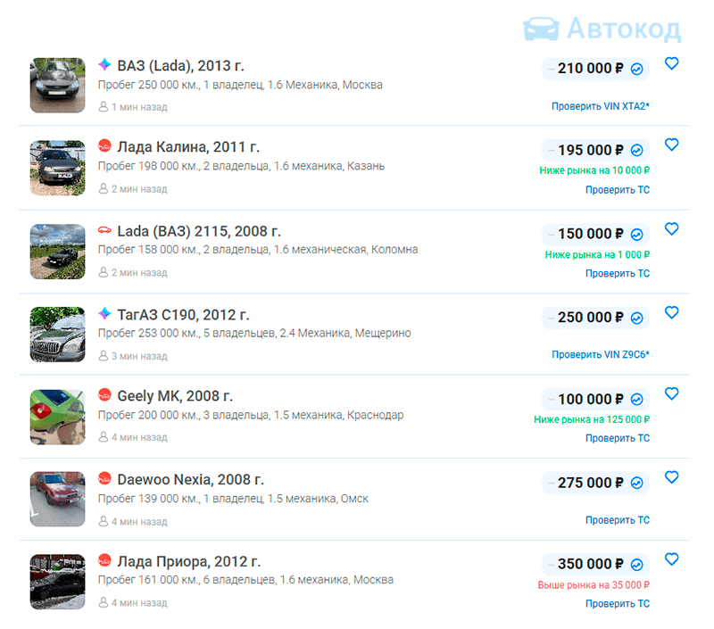 бюджетные авто на автокод поиске