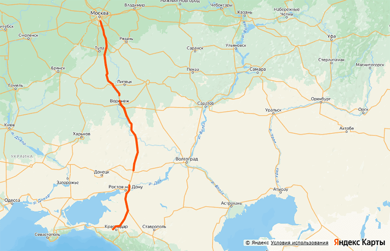 Карта платной дороги М-12 Москва &ndash; Краснодар
