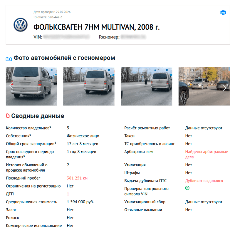 отчет об автомобиле на автокоде